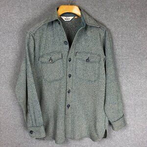 Vintage Woolrich Tweed Shaket M Blue Herringbone Faded Cabincore Heritage 80's